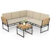 Sofa Promotions Sofų komplektas, 4 dalių L formos su šoniniu staliuku, 64.8x120.7x66 cm, ruda
