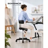 Songmics Balno formos taburetė, juodos spalvos PU oda, aukštis reguliuojamas, 56x56x68,5-82,5 cm