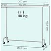 Songmics Drabužių stovas su ratukais, ištraukiama drabužių pakaba, atlaiko iki 110 kg