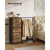 Songmics Komoda su 5 medžiaginiais stalčiais ir drabužių skersiniu, ruda 96,2 × 30 × 117,7 cm