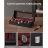 Songmics Laikrodžių dėžutė su 6 skyreliais, stiklinis dangtis, metalinė spyna, juoda