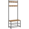 Songmics Paltų kabykla su batų suoleliu 70x32,5x175 cm Ruda-juoda metalinė