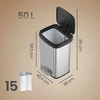 SONGMICS virtuvės šiukšliadėžė 50 litrų, metalinė, su dangčiu, sidabrinė-juoda