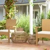 Outsunny 2 vnt. šoniniai staliukai, poliratano, Ø66/42 cm, apvalūs, atsparūs oro sąlygoms, sodo staliukas su stikliniu viršumi, lauko balkono staliukas, kavos staliukas, sodo baldai sodui, balkonui, rudi