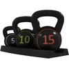 Sportnow HOMCOM virdulys (kettlebell), 2,2kg, 4,5kg, 6,8kg, 3 dalių rinkinys gimnastikai, jėgos treniruotėms, juodas