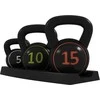 Sportnow HOMCOM virdulys (kettlebell), 2,2kg, 4,5kg, 6,8kg, 3 dalių rinkinys gimnastikai, jėgos treniruotėms, juodas