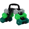 SPORTNOW 6 dalių hantelių rinkinys 2 x 3kg, 2 x 4kg, 2 x 5kg, hantelių rinkinys su stovu, šešiakampiai hanteliai, jėgos treniruotėms, sportui namuose, pilka+žalia+turkio spalva