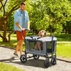 PawHut sulankstomas vežimėlis šunims ir katėms iki 30 kg su pagalvėle, tinkliniais langais, 2 durelėmis ir daiktadėže, tamsiai pilkas
