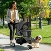 PawHut sulankstomas vežimėlis šunims ir katėms iki 10 kg, vežimėlis katėms su pagalvėle, tinklelio langais, gėrimų laikikliu, daiktadėže, vežimėlis katėms, tamsiai pilkas