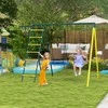 Outsunny Vaikų žaidimų aikštelė su 2 sūpynėmis, krepšinio lanku, laipiojimo kopėčiomis, skirtos 3-8 metų vaikams