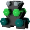 SPORTNOW Hantelių rinkinys 6 hanteliai su hantelių stovu, 2 x 1kg, 2 x 3kg, 2 x 5kg metalinių hantelių rinkinys fitnesui, gimnastikai, namuose