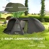 Outsunny tunelinis palapinė 4 asmenims lengva, stabili, atspari vandeniui UV 50+ stovyklavimo palapinė su tentu, dvigubomis durimis, langu, grindų danga, šeimyninė palapinė su 3000 mm vandens stulpeliu, palapinė kempingui, kelionėms, žygiams, sodui
