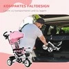 HOMCOM 2in1 triratis stumti baras vaikų triratis saugos diržas sulankstomas saulės stogelis puodelio laikiklis krepšys pedalas 1-5 metų rožinė