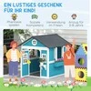 "Outsunny" medinis vaikų žaidimų namelis Lauko žaidimų namelis su langu, gėlių lentyna, augalų dėžute ir durimis Sodo namelis vaikams nuo 3 iki 8 metų Mėlyna
