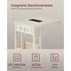 Songmics Vasagle C formos šoninis staliukas su 2 kintamosios srovės lizdais, kreminės baltos spalvos