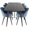 Venture Design Valgomasis stalas, aukso pratęsimas, 180x85 cm, juodas + Valgomasis kėdė, aksomas, 76.5x50 cm, mėlyna