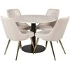 Venture Design Valgomasis stalas, Estelle, ø106xA75 cm, Juoda/Balta Marmuras, Valgomasis kėdė, Velvet Deluxe, 66x88.5x50 cm, Bėžinės.