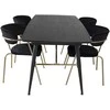 Venture Design Valgomasis stalas ir kėdžių komplektas, auksinis išplėtimas ir rodyklė, stalas: 180x85x76 cm, kėdė: 79x58x61 cm, juoda