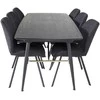 Venture Design Valgomasis stalas ir kėdžių komplektas, auksinis pratęsimas ir Gemma, stalas: 180x85x76 cm Kėdė: 90x50x63 cm, juoda