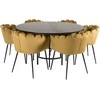Venture Design Valgomasis stalas, Kopenhaga, ⌀140 cm, juodas / Kėdė, Limhamn, 54x76x61 cm, aukso velvetas