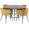 Venture Design Valgomasis stalas, Kopenhaga, ⌀140 cm, Juodas / Kėdė, Limhamn, 54x76x61 cm, Aukso velvetas
