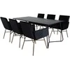 Venture Design Valgomasis stalas, Petra, 190x90 cm, Juodas, Valgomasis kėdė, Petra, 87x57 cm, Juoda