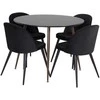 Venture Design Valgomasis stalas, Plaza apvalus, 100 cm, Juodas/Riešutas + Valgomasis kėdė, Samets aksomas, 57x76.5x50 cm, Juoda