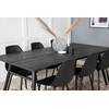 Venture Design Valgomasis stalas, Stilingas ištraukiamas stalas, 75x195x95 cm, Juodas šepetėlinis, Valgomasis kėdė, Polar, 58x81x45.5 cm, Juoda
