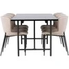Venture Design Valgomojo komplektas Astrid valgomojo stalas ir Modesto valgomojo kėdės 200x75 cm juodos ir smėlio spalvos MDF ir bouclé