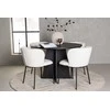 Venture Design Valgomojo komplektas Bootcut apvalus valgomojo stalas ir Edina valgomojo kėdės 110 cm juodos ir baltos spalvos MDF ir boucle audinys