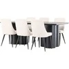 Venture Design Valgomojo komplektas Olivia valgomojo stalas su Leone valgomojo kėdė 210x100 cm juoda smėlio spalvos mediena aksomas plienas