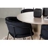 Venture Design Valgomojo komplektas Olivia valgomojo stalas ir Selma valgomojo kėdės 110 cm balta juodas aksomas