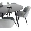 Venture Design Valgomojo komplektas Plaza apvalus valgomojo stalas 100x75 cm, juodas, aksominė valgomojo kėdė, šviesiai pilka