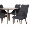 Venture Design Valgomojo komplektas Plaza apvalus stalas 100 cm riešutas, Leone valgomojo kėdė juoda medžiaga riešutas