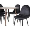 Venture Design Valgomojo komplektas Plaza apvalus stalas 100 cm riešuto viršus riešuto kojos Polar valgomojo kėdė juodos kojos juodas aksomas 100 cm juodasis riešutas