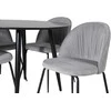Venture Design Valgomojo komplektas Plaza apvalus valgomojo stalas 100x75 cm juodas raukšlėtas valgomojo kėdė pilkas aksomas