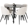 Venture Design Valgomojo komplektas Plaza apvalus valgomojo stalas ir aksominės valgomojo kėdės 100x75 cm juoda smėlio spalvos valgomojo baldai