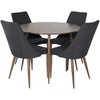 Venture Design Valgomojo komplektas Plaza apvalus stalas 100 cm riešutas, Leone valgomojo kėdė juoda medžiaga riešutas