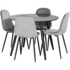 Venture Design Valgomojo komplektas Plaza apvalus valgomojo stalas ir Polar valgomojo kėdės 100x75 cm juodas šviesiai pilkas veliūras