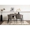 Venture Design Valgomojo komplektas Tempe valgomojo stalas ir Modesto valgomojo kėdė Juodasis graikinis riešutas, smėlio spalvos MDF, bouclé, metalas