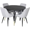 Venture Design Valgomojo stalas, Dipp, 115 cm, Juodas / Valgomasis kėdė, Plaza, 58x86x49 cm, Šviesiai pilka