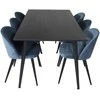 Venture Design Valgomojo stalas, Dipp, 180x90 cm, Juodas / Valgomasis kėdė, Velvetas, 57x76.5x50 cm, Mėlyna