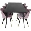 Venture Design Valgomojo stalas, Dipp, 180x90 cm, Juodas / Valgomasis kėdė, Velvetas, 57x76.5x50 cm, Rožinė