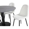 Venture Design Valgomojo stalas, Estelle apvalus, ø106 A75 cm, Juodas / Valgomasis kėdė, Polar Fluff, 53x87x44 cm, Balta