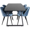 Venture Design Valgomojo stalas, Inca ištempiamas stalas, 75x160x85 cm, Juodas + Valgomasis kėdė, Velveto audinys, 57x76.5x50 cm, Mėlyna