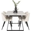 Venture Design Valgomojo stalas ir aksominė valgomojo kėdė Estelle 140x90 cm balto marmuro juoda