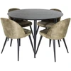 Venture Design Valgomojo stalas ir kėdės rinkinys, Dipp ir aksomas, 115cm ir 57x76.5x50 cm, Juoda ir dulkių žalia