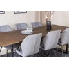 Venture Design Valgomojo stalas ir kėdžių komplektas Padang valgomojo stalas 250x100x76 cm tamsus tikas juodos medžiagos audinys