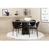 Venture Design Valgomojo stalas ir kėdžių komplektas Marbs apvalus valgomojo stalas ir Vault valgomojo kėdės 110x75 cm juodas stiklas audinys
