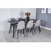 Venture Design Valgomojo stalas ir kėdžių komplektas, elegantiškas ištraukiamas stalas 195x95 cm, juodas, šviesiai pilkas